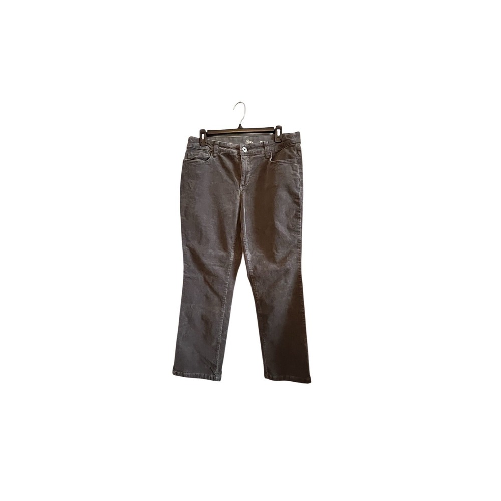 St. John's Bay Women's Thin Wale Corduroy Straight Leg Gray Pants 12P